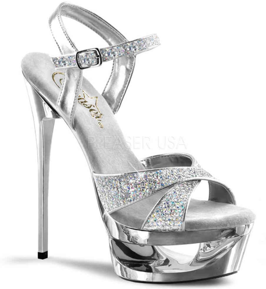 EU 35 = US 5 | ECLIPSE-619G | 6 1/2 Heel, 1 3/4 Cut-Out PF Criss-Cross Ankle Sandal